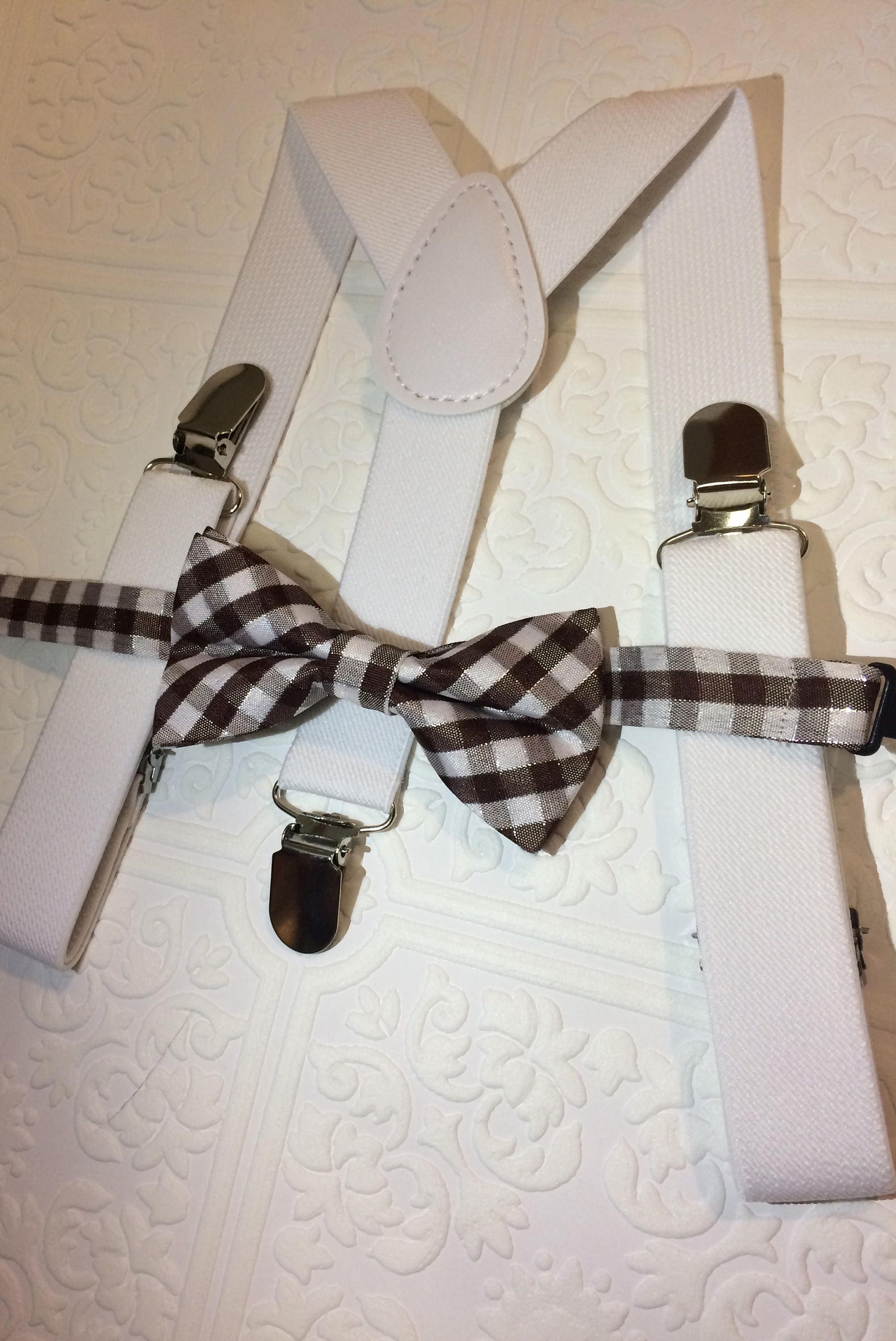 Baby suspenders and bow tie, brown baby bow tie, baby bow tie