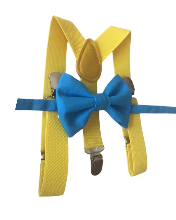 Easter bow tie and suspenders set,Soft blue bow tie and yellow suspender set for Baby,Toddler and Boys