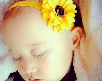 Sunflower headband, baby sunflower headband, sunflower baby headband, yellow flower headband, yellow baby headband, summer baby headband