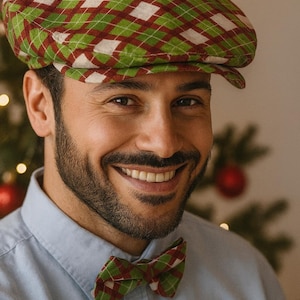 Argyle Green red Christmas Flat Cap, Peaky Blinders Hat, Baker Boy cotton Hat,Irish flat cap, Gatsby Hat, Summer Men Hat, Christmas flat cap