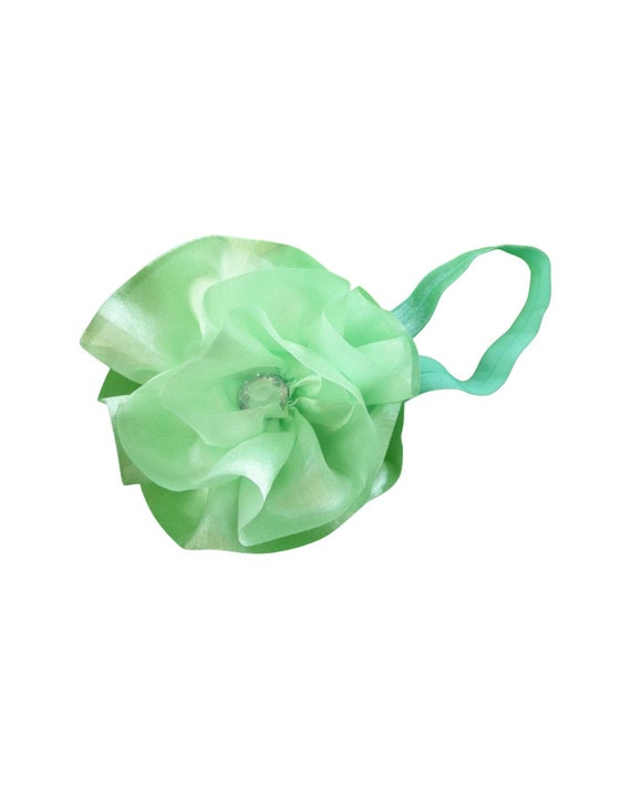 green flower baby headband, baby flower headband, green baby headband, pretty baby headband, summer baby headband, mint green baby headband