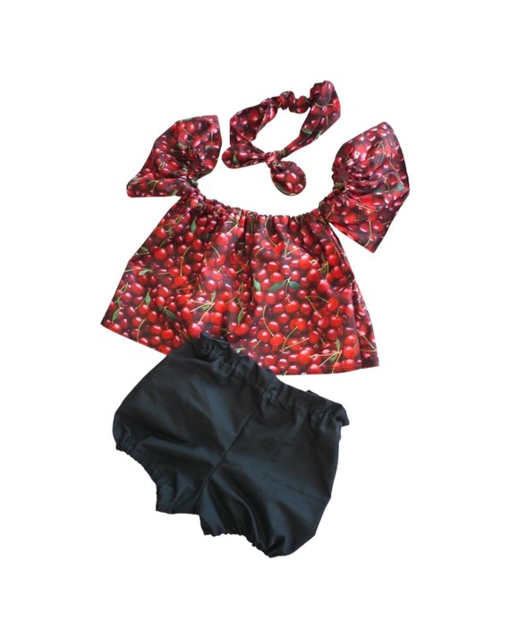 Baby Girl Set, Baby girl clothes, Baby outfit, baby sunsuit, Photography prop, Cherry, Red, Birthday outfit,baby shower gift,summer baby