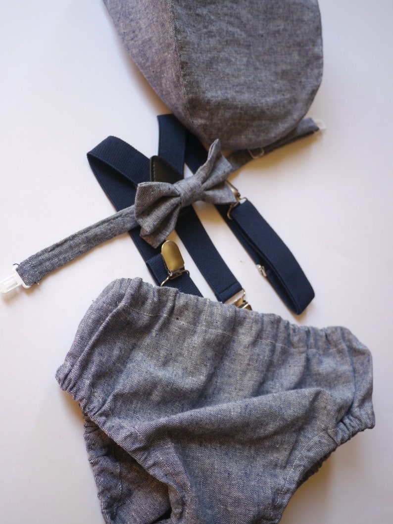 Light denim sitter set - baby boy photo prop - baby clothes - vintage style - flat cap - cake smash outfit main image 0