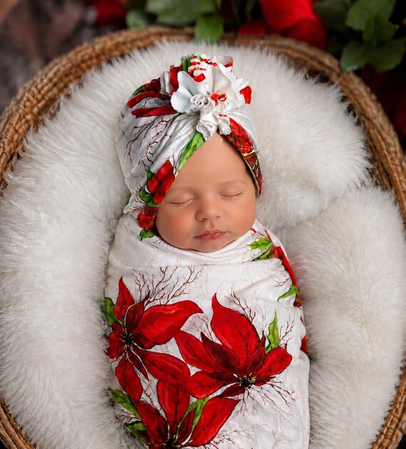 Santa Swaddle Blanket / Bow Headband / Headband Swaddle Set / Lightweight Blanket /Swaddling Blanket / Soft Baby Blanket / Christmas Swaddle
