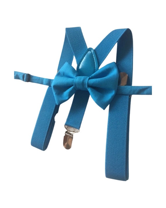 Blue Bow Tie and blue Suspenders, Quality boys, Toddler Suspenders, Boys, Kids, Ring Bearer Gift, Boy Blue, Vibrant blue Braces,