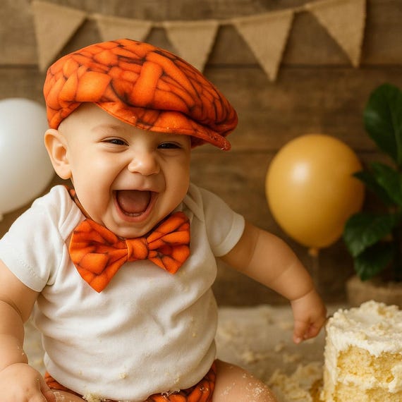 Boy Cake Smash Outfit, Boy Cake Smash, Boy 1st Birthday Set, 1st Birthday, Milestone Pictures, Boy 1st Birthday Outfit, Orange Cake Smash