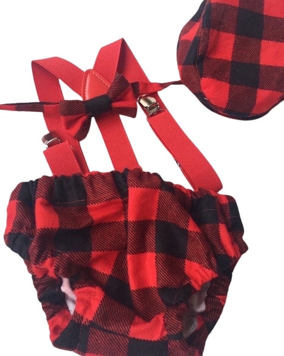 Cake Smash Outfit Boy Girl Buffalo Plaid Set or Buy the Piece Diaper Cover Bow Tie Suspenders Boys First 1st Birthday Lumberjack Photoshoot