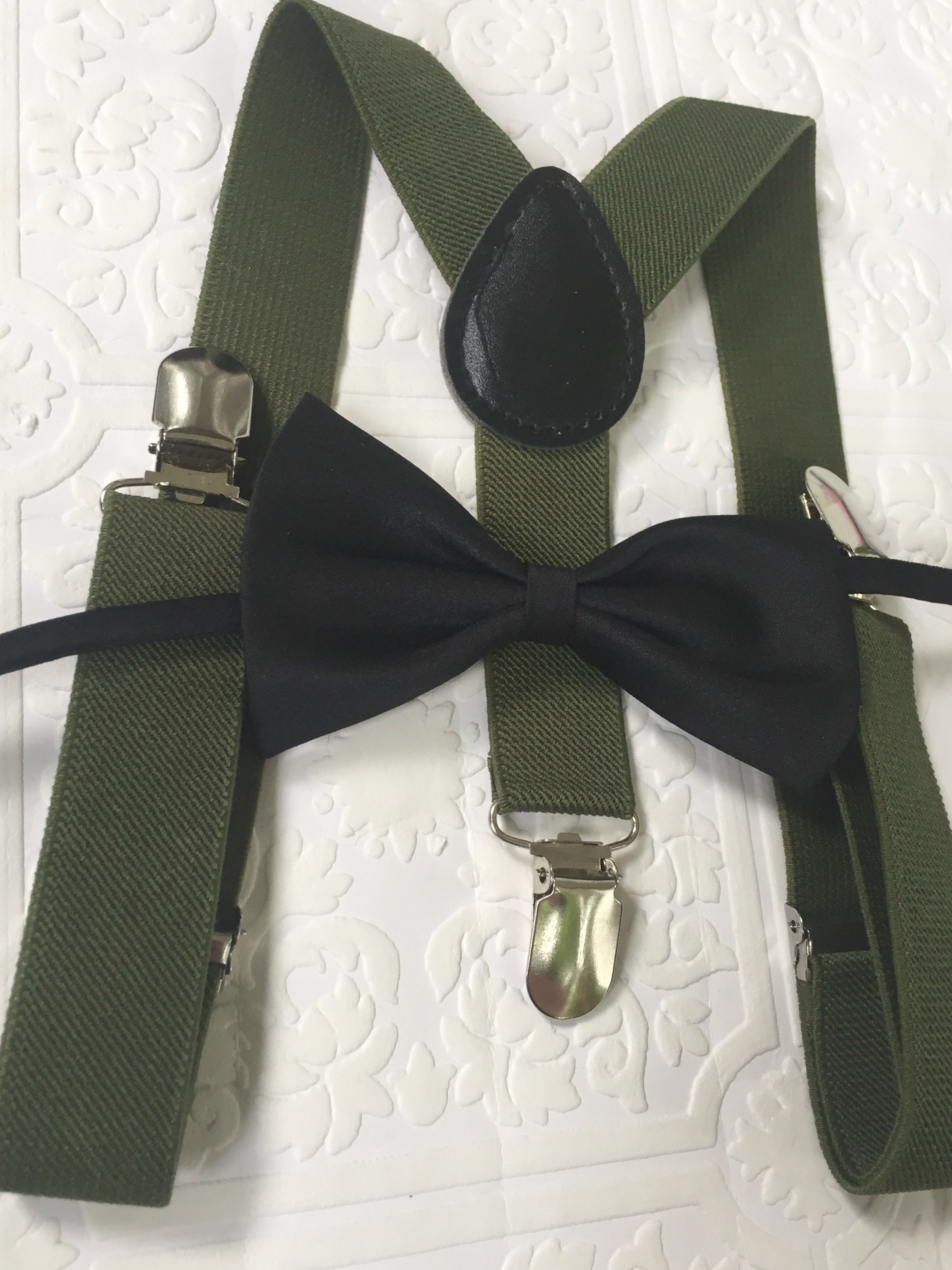Baby suspenders, army green baby suspenders, toddler suspenders, green suspenders, boy black bow
