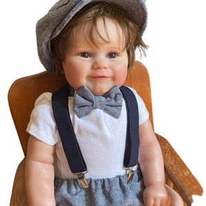 Light denim sitter set - baby boy photo prop - baby clothes - vintage style - flat cap - cake smash outfit main image 1