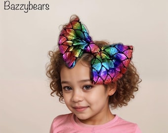 Pink and Blue Mermaid Inspired Hair Bow, Rainbow Hair Clip, Mermaid Bow, Mermaid Hair Accessories, Mermaid Theme, Rainbow mermaid Hair Bow