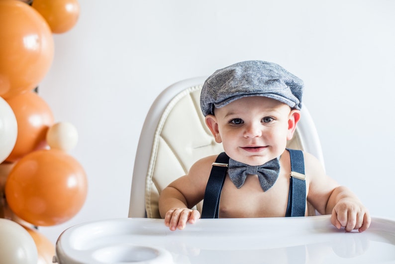 Light denim sitter set - baby boy photo prop - baby clothes - vintage style - flat cap - cake smash outfit