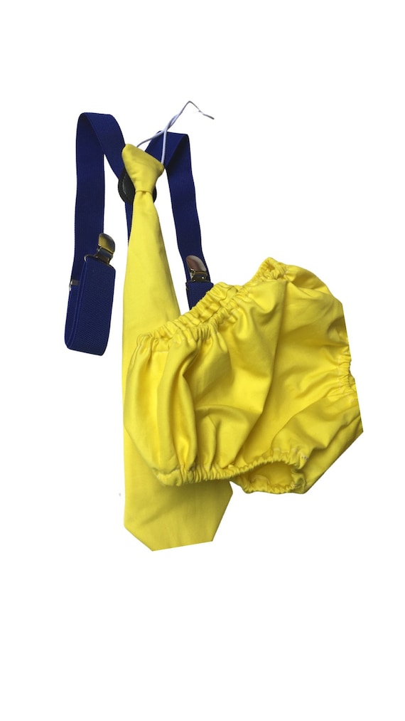1st Birthday boy cake smash diaper cover tie Suspenders Blue yellow bloomers tie, baby tie, first birthday outfit, bloomers set, nemo