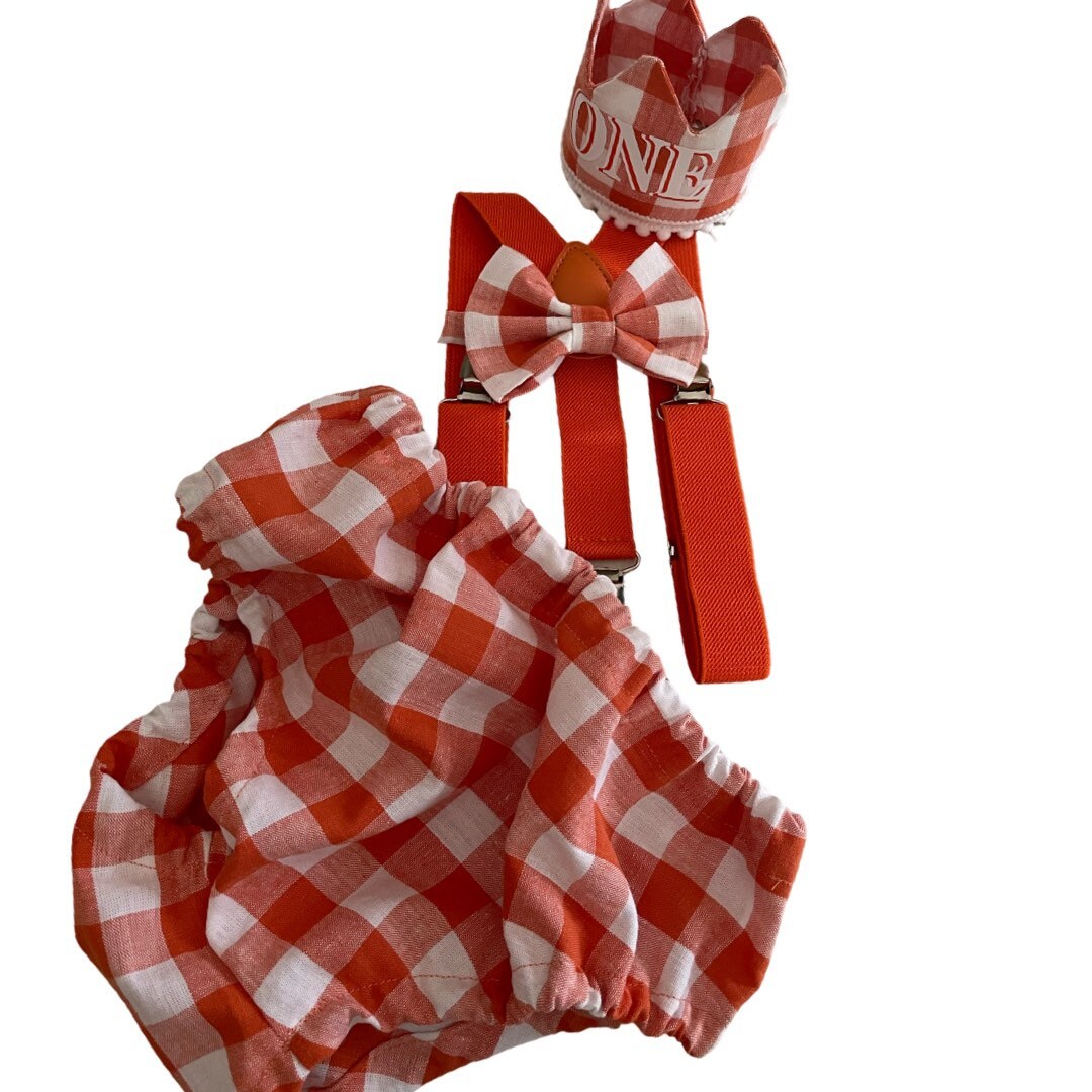 Rainbow Baby Boy Cake Smash Outfit Bloomer Diaper Cover, Suspenders and Bow Tie Set