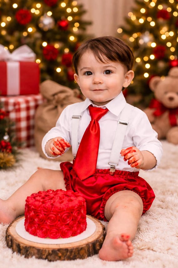 Christmas cake smash outfit, bowtie suspenders and diaper cover, Christmas 1st birthday outfit, boy christmas 1st birthday outfit