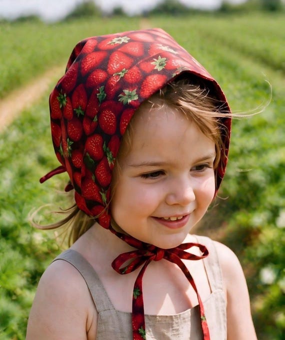 strawberry baby bonnet // baby sun bonnet // reversible bonnet // linen bonnet // baby sun hat // spring bonnet