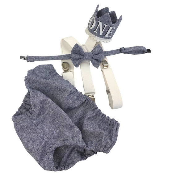 Light denim sitter set - baby boy photo prop - baby clothes - vintage style - first birthday crown - cake smash outfit
