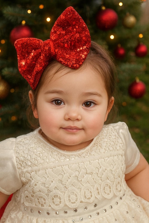 Baby bow headband, nylon headband, red headband, red bow, modern bow, Christmas bow, holiday bow