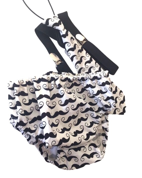 Black & White Moustache 3 Piece Cake Smash Outfit - First Birthday Set Mr Onederful Cake Smash Boy Outfit, Black Diaper Cover, tie