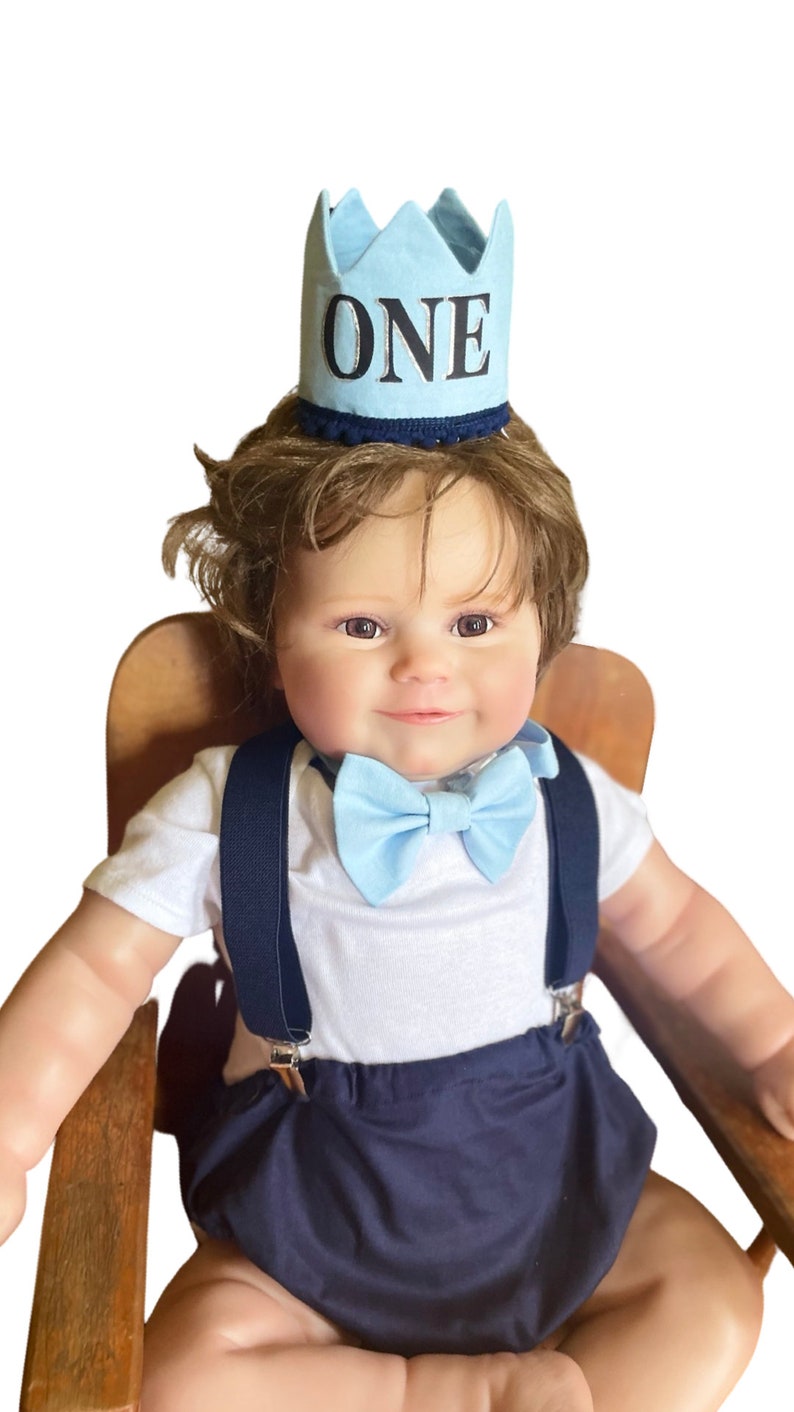 baby boy navy blue and blue themed cake smash outfit nappy diaper cover suspenders bow tie boy first birthday outfit 1st birthday main image 1