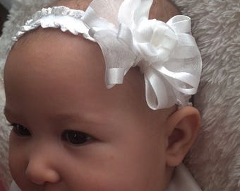 baby bow headband, white baby headband,  communion baby headband,  wedding baby headband,  baptism baby headband,  baby headband, infant