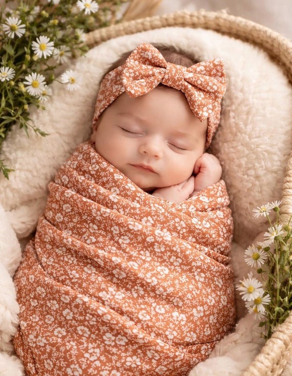 Swaddle Set - Floral Girls Swaddle & Hat (Bow or Newborn beanie)
