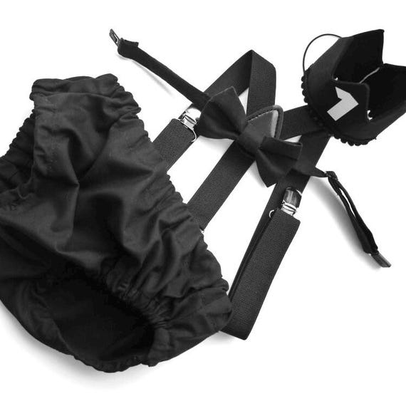 Cake Smash Boy First Birthday super soft black cotton Diaper Cover,black Suspenders,black bow tie, Birthday Photoshoot
