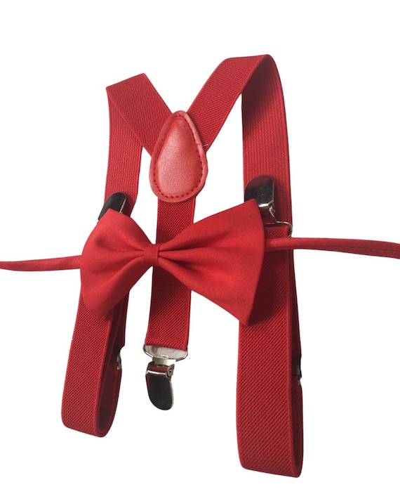 Red suspenders and bow tie, red suspender for toddlers, bow tie and suspenders, Red bow ties for boys, red bow tie and suspenders,