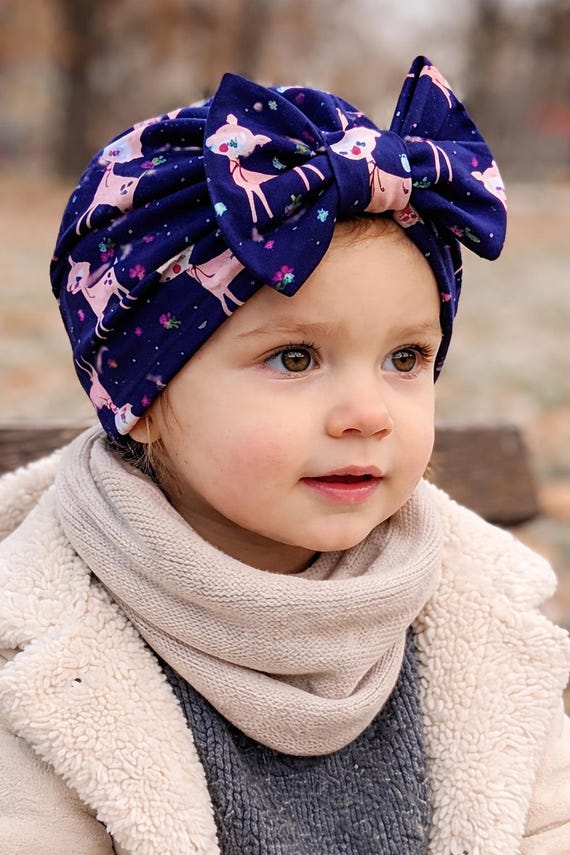 Organic Baby Turban Hat / Top bow Knot Head Wrap / Christmas Infant Toddler Girl Gift