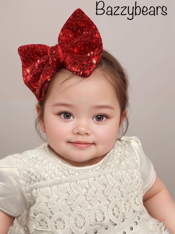Baby bow headband, nylon headband, red headband, red bow, modern bow, Christmas bow, holiday bow