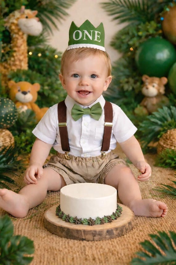 Jungle Birthday Boy Cake Smash Outfit, Wild One Birthday Outfit, Safari, Zoo, Diaper Cover, Bow Tie, Suspenders, Birthday Outfit
