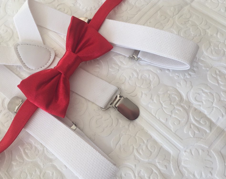 Bow Tie and Suspender Set White Suspenders Boy Suspenders Etsy