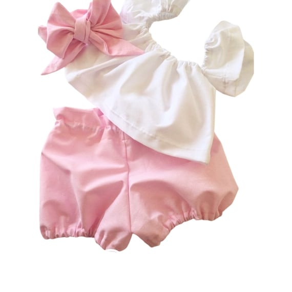 Baby girl set, pink pastel outfit, silk satin, Toddler sets, Baby girl, Shorts and Crop Top, 1st Birthday outfit, Girl clothes, off shoulder