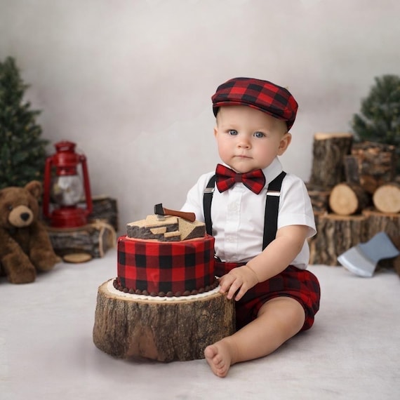 Lumberjack Diaper Cover, Buffalo Plaid First Birthday Outfit, Wild One Cake Smash, First Birthday Boy