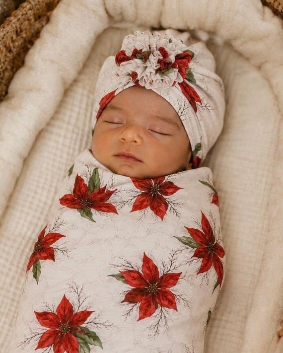 Santa Swaddle Blanket / Bow Headband / Headband Swaddle Set / Lightweight Blanket /Swaddling Blanket / Soft Baby Blanket / Christmas Swaddle
