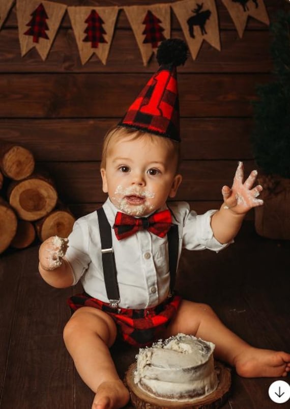 Cake Smash Outfit Boy Girl Buffalo Plaid Set or Buy the Piece Diaper Cover Bow Tie Suspenders Boys First 1st Birthday Lumberjack Photoshoot