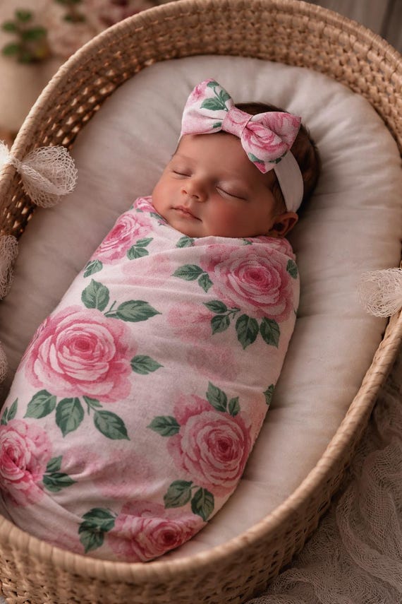 FLOWER BABY SWADDLE, organic cotton muslin swaddle, baby blanket, flower swaddle, muslin blanket, baby girl blanket, baby shower gift