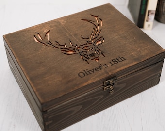 Wooden Stag Cufflink And Watch Box - Men's accessories box - best man or groom keepsake - special coming of age birthday gift - 18th gift