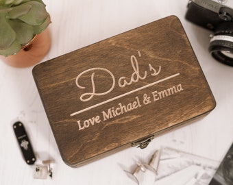 Dad's Carved Wooden Cufflink Box - Personalised - Father's Day gift - Wooden Keepsake for Dad