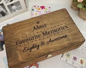 Wooden "Favourite Memories" Keepsake Box - Personalised 50th Birthday Gift - Best Friends Birthday - Rustic Large Memory Box - Handcrafted