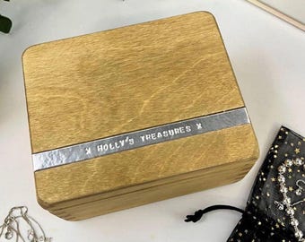 Wooden Anniversary Box Personalised with Copper or Aluminium - Handcrafted Trinket Box -Jewellery Storage - Cufflink and Watch Box