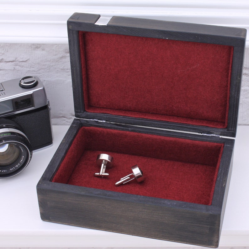 Personalised Wooden Cufflink Box Mens watch box fathers day gift 5th anniversary gift handcrafted wooden keepsake jewellery box image 6