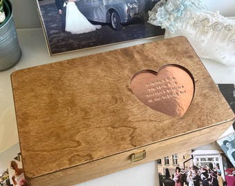 Personalised Heart Keepsake Box with Copper Plaque | Wedding Gift | Engagement Gift | Anniversary Memory Box | Custom Wooden Box