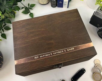 Wooden Jewellery Box – Personalised Copper or Aluminium – 5th 7th 10th Anniversary Gift – Handmade Keepsake for Him or Her