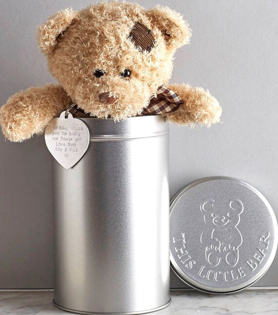 personalised teddy in a tin