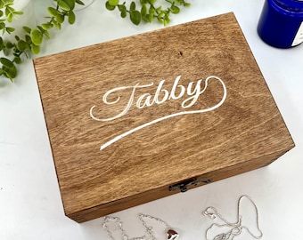 Personalised Name Wooden Jewellery Box - Jewellery storage - Large Keepsake  - 5th anniversary gift - handmade keepsake box