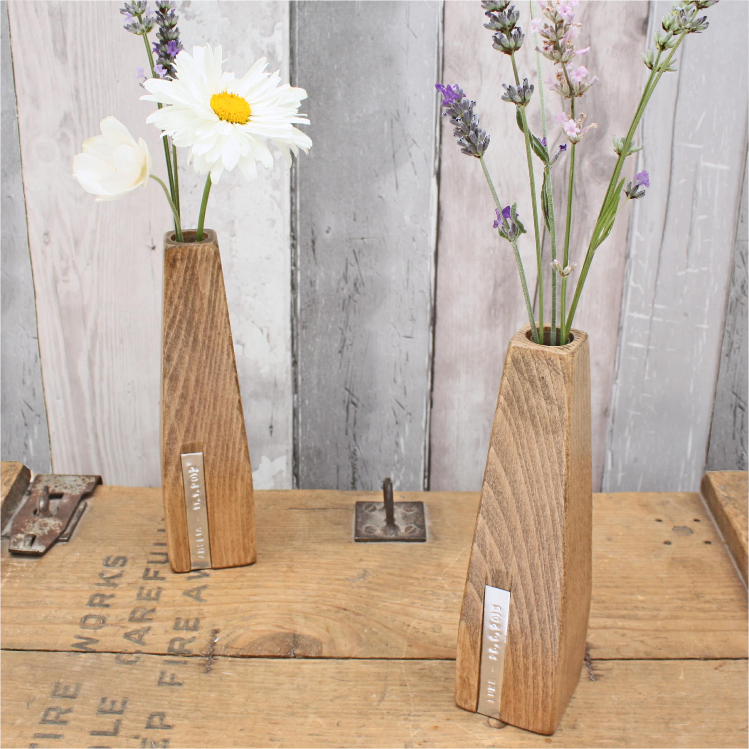Wooden Flower Vase Two Personalised Wooden Vases test tube Etsy