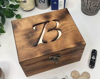 Copper Initial Trinket Box  - 7th Anniversary Box – Copper & Wood Gift with Personalised Initial – Handmade Trinket Box for Him, Her