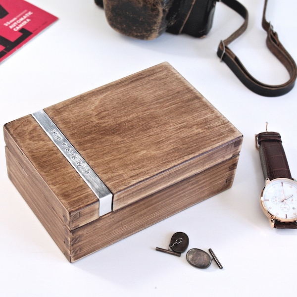 Personalised Wooden Cufflink Box - Mens watch box - fathers day gift - 5th anniversary gift - handcrafted wooden keepsake - jewellery box