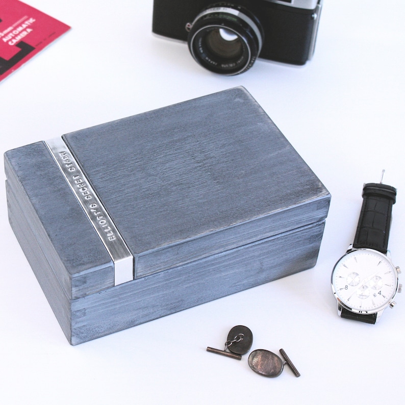 Personalised Wooden Cufflink Box Mens watch box fathers day gift 5th anniversary gift handcrafted wooden keepsake jewellery box Grey Shuttering
