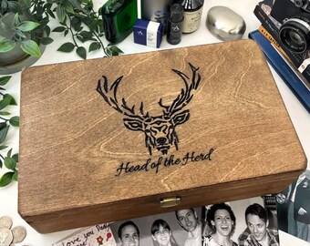 Stag Wooden Personalised Memory Box  - Men's accessories box - Best Man or Groom Keepsake - Best Dad - Father's Day Keepsake